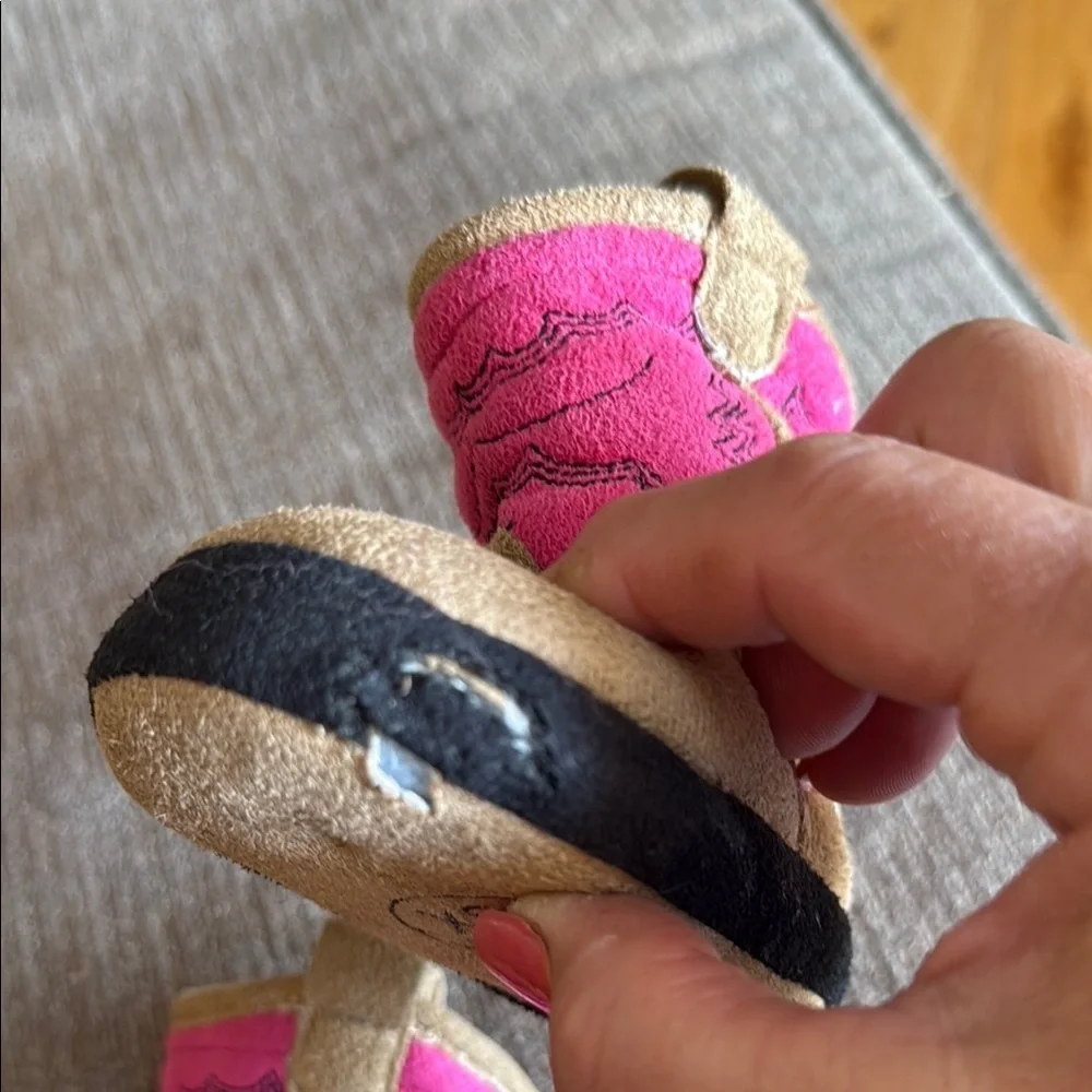 Cozy Pink and Tan Baby Boots Slippers, XS